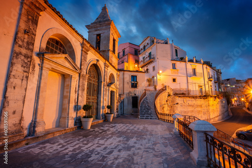 Ragusa, Sicily, Italy. Cityscape image of historical town Ragusa, Sicily with the St. Mary of the Stair church (Santa Maria delle Scale) at sunset.