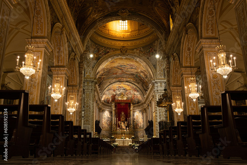 The magnificent baroque interior of the Cathedral Church (Maria Santissima Annunziata), Acireale, Catania, Italy,