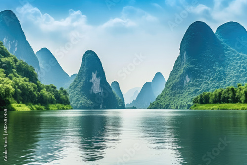 The natural landscape of the mountains and water in Guilin, China