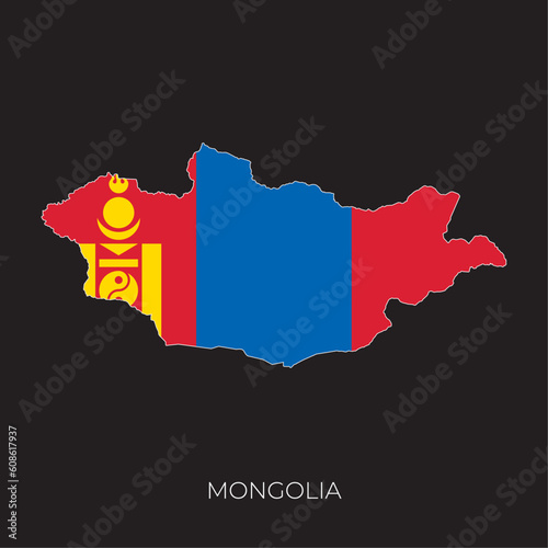 Mongolia map and flag. Detailed silhouette vector illustration