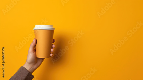 View of hand holding coffee cup