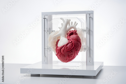 Creating artificial heart , medical 3D printing of heart model transplantation organ biological engineering, engineering bioprinting. AI Generative