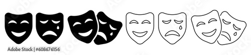 Masquerade vector icon. Masquerade icon on white background. Comic and tragic mask. Vector EPS 10