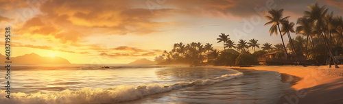 Tropical beach sunrise. Generative Ai.