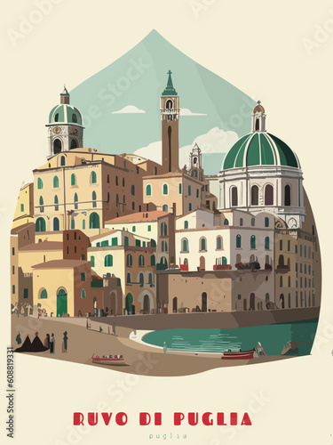 Ruvo di Puglia: Beautiful vintage-styled poster of with a city and the name Ruvo di Puglia in Puglia