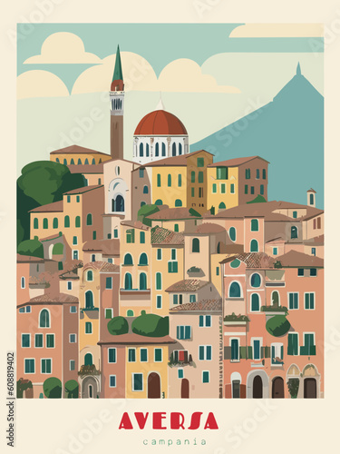 Aversa: Beautiful vintage-styled poster of with a city and the name Aversa in Campania