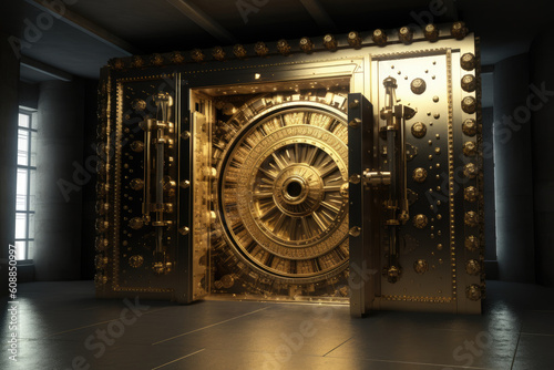 Gold safe deposit vault at a bank