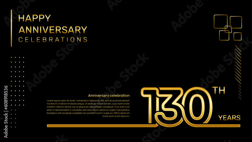 130 year anniversary template with gold color number and text, vector template