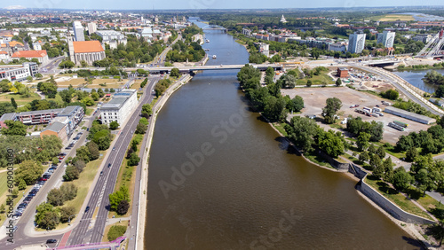 aerial view of the magdeburg city with elbe