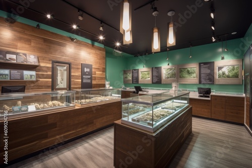 medical marijuana dispensary, with variety of products and sleek design, created with generative ai
