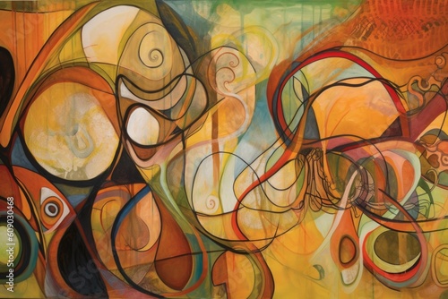 cubist-inspired artwork with abstract swirls and lines, creating an otherworldly atmosphere, created with generative ai