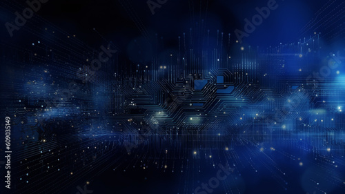 Blue illuminated cyber circuit future technology concept background. Generative AI.