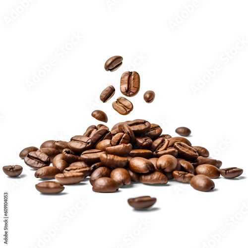 Falling coffee beans isolated on a white or transparent background, png