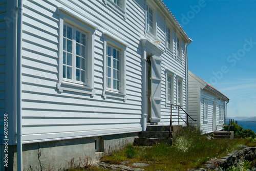 Old, traditional, wooden houses in Loshavn near Farsund, Vest-Agder on the south coast of Norway