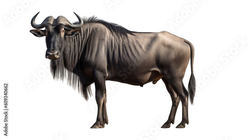 Wildebeest isolated on transparent background created with generative AI technology