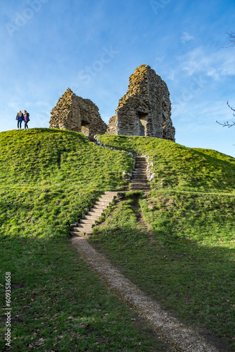 Steps leading to the remains of Christchurch Castle, a Norman era castle, Christchurch, UK.