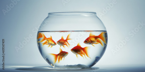 many goldfish orange fish in fishbowl. home pets and captivity. generative ai