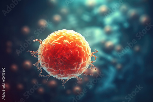Embryonic stem cell. Macro shot of human cells on abstract background. Biotechnologies and human genomic code concept. Created with Generative AI