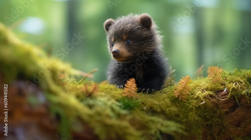 Close up image of a cute baby brown bear, generative AI