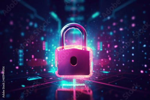 Digital padlock. A cyber security network and data protection technologies. Generative AI