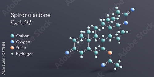 pyrrole molecule 3d rendering, flat molecular structure with chemical formula and atoms color coding
