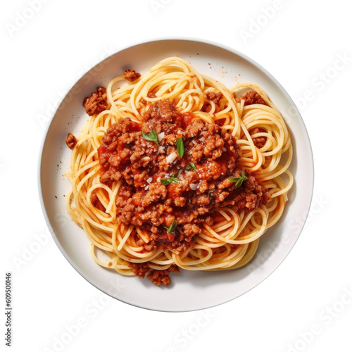 Delicious Plate of Spaghetti Bolognese Isolated on a Transparent Background. Generative AI