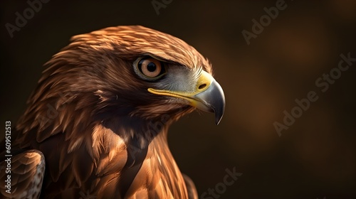 Close up portrait shot of Golden eagle Aquila chrysaetos with sharp gaze. Generative AI technology.
