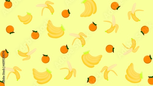 Yellow Wallpaper of Banana and Orange cartoon