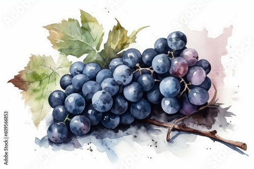 Blue grape watercolor. Generate Ai