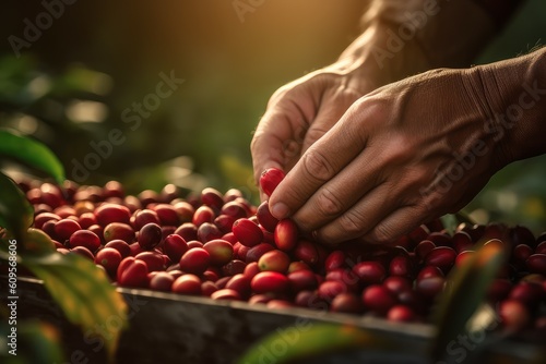 Coffee beans sorting hands. Generate Ai