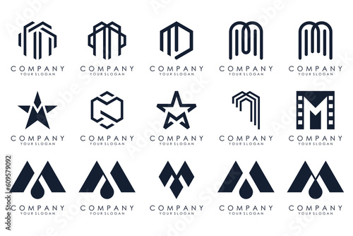 Set of letter M logo design vector. Collection of modern M letter design in black color.