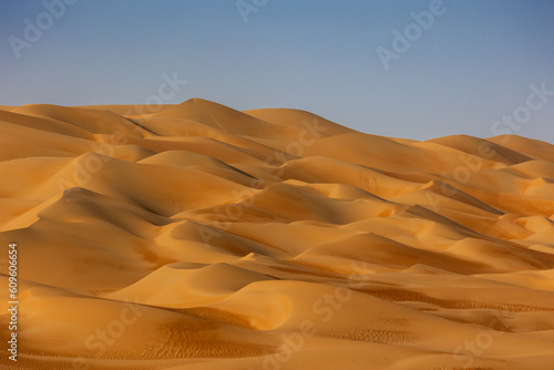 desert dunes at sunrise in emirates arabia