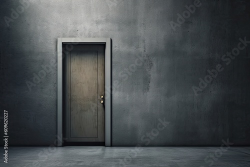 0344. Door in front of dark wall. Generative AI