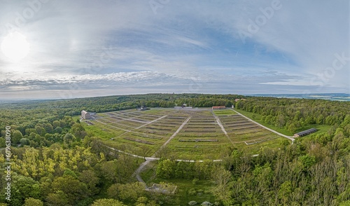 Drone image of the camp area at the former Buschenwald concentration camp near the town of Weimar
