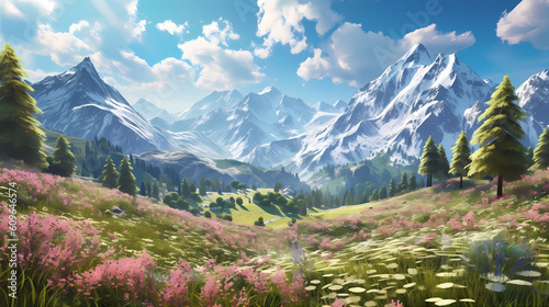  Idyllic Mountain Scenery in the Alps with Blooming Meadow