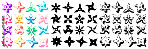 Set trendy shuriken icon logo. Ninja stars throwing weapon design vector llustration