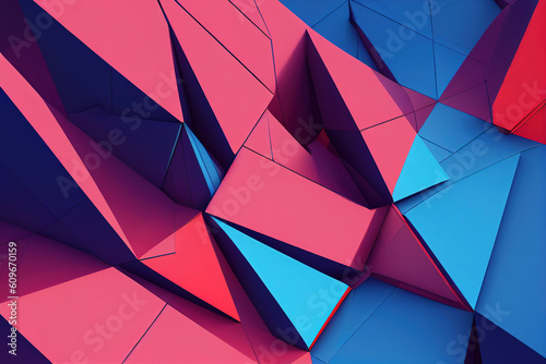 Ravishing isometric architectural design, labyrinth of red and blue geometric blocks in seamless intricate pattern like maze. Geometry and abstract art in modern dynamic background by Generative AI.