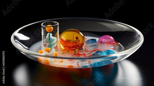 A plate featuring a molecular cocktail encapsulated within a gel shell, with a burst of flavor upon consumption Generative AI