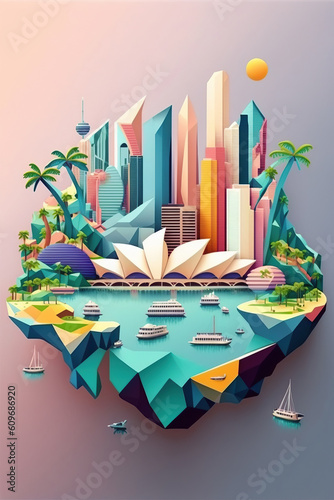 Ai generated illustration modern art poster low poly of Singapore