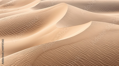 Dunes in desert, aerial view of sand pattern for texture background, generative AI.
