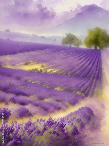 Provance lavender fields landscape. AI generated illustration