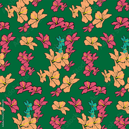 Tropical hibiscus repetitive floral pattern vector image