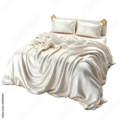 Luxurious satin bedspread in a romantic setting 