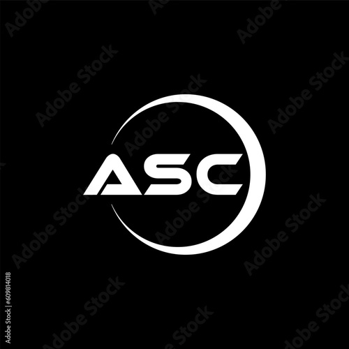 ASC letter logo design with black background in illustrator, cube logo, vector logo, modern alphabet font overlap style. calligraphy designs for logo, Poster, Invitation, etc.