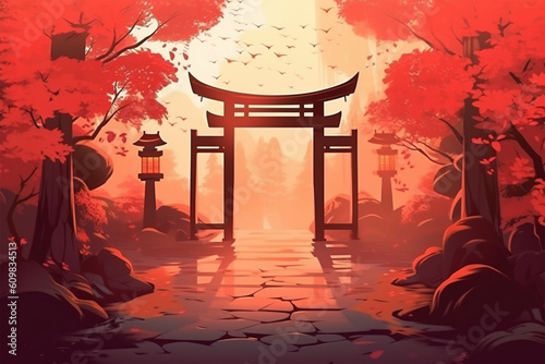 the background of an anime style japanese gate