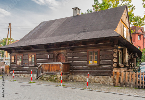 Wooden traditional highlander's hut, which houses the ethnographic museum Stara Zagroda in Ustroń in the Silesian Beskids (Poland).