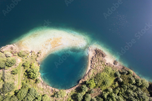 Particular aerial view of the Accesa lake Grosseto