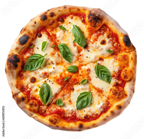 Round pizza Margherita. Isolated on a transparent background. KI.