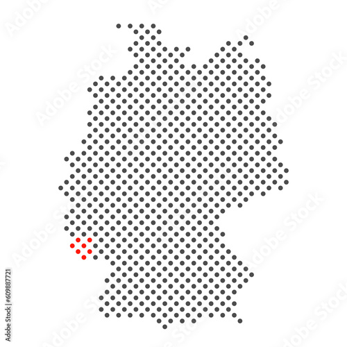 Bundesland Saarland: Karte von Deutschland aus Punkten mit Markierung