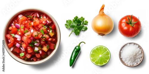 Salsa sauce with Tomatoes, onions, jalapenos, cilantro, lime juice, and salt, transparent